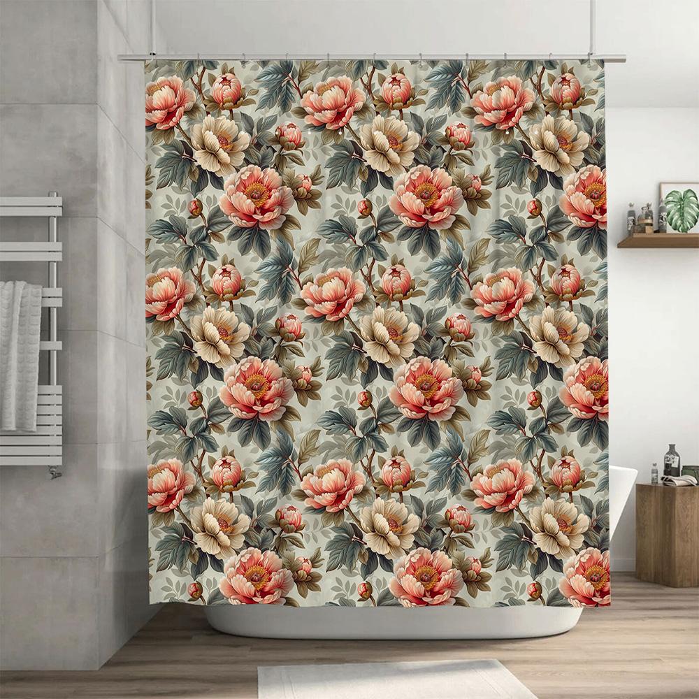 Vintage Floral Shower Curtain Soft Print Fabric Bath Decor for Home Decoration Pink Peony Pattern Size: 72 x 72 inches (183cm x