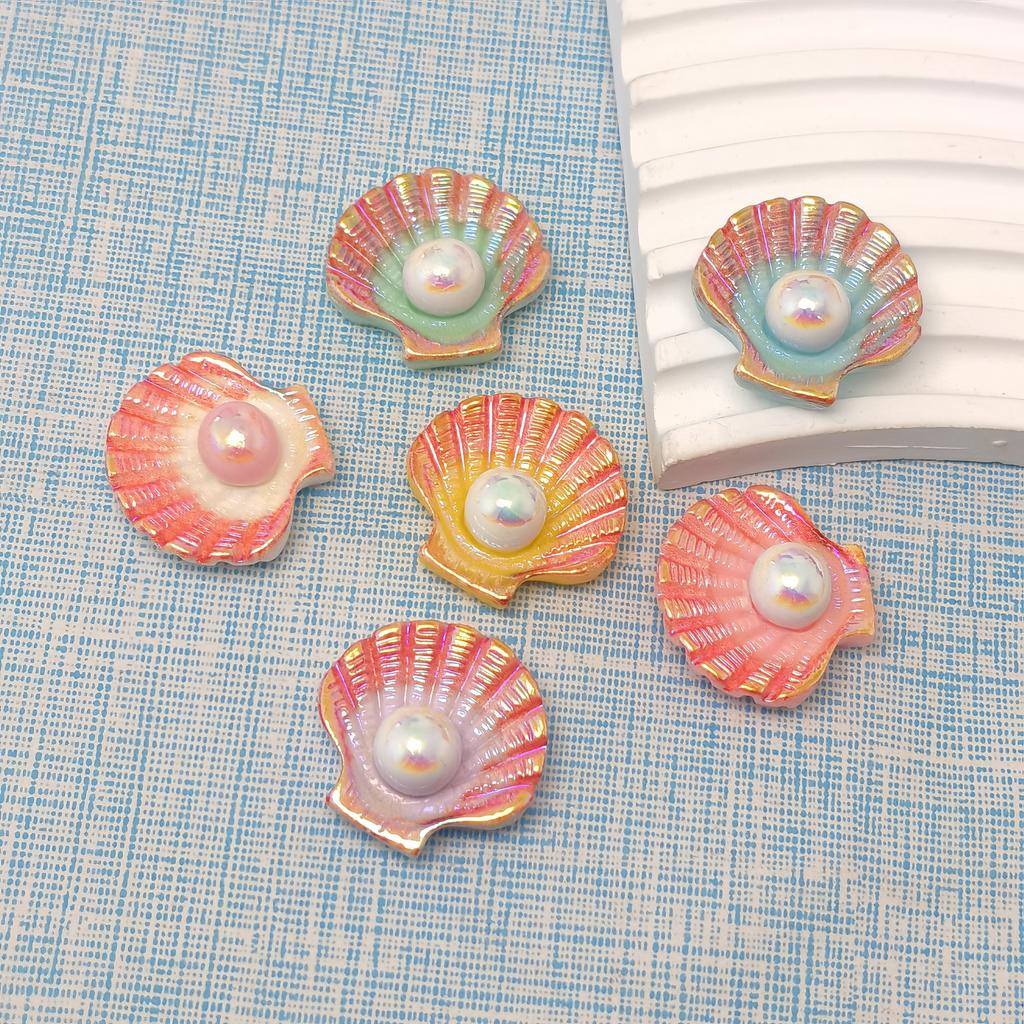 3D Pearl Shell Resin Embellishments Flatbacks 100 Pieces Shine Shell Resin Charms for DIY Handicraft, Phone Case,Scrapbooking