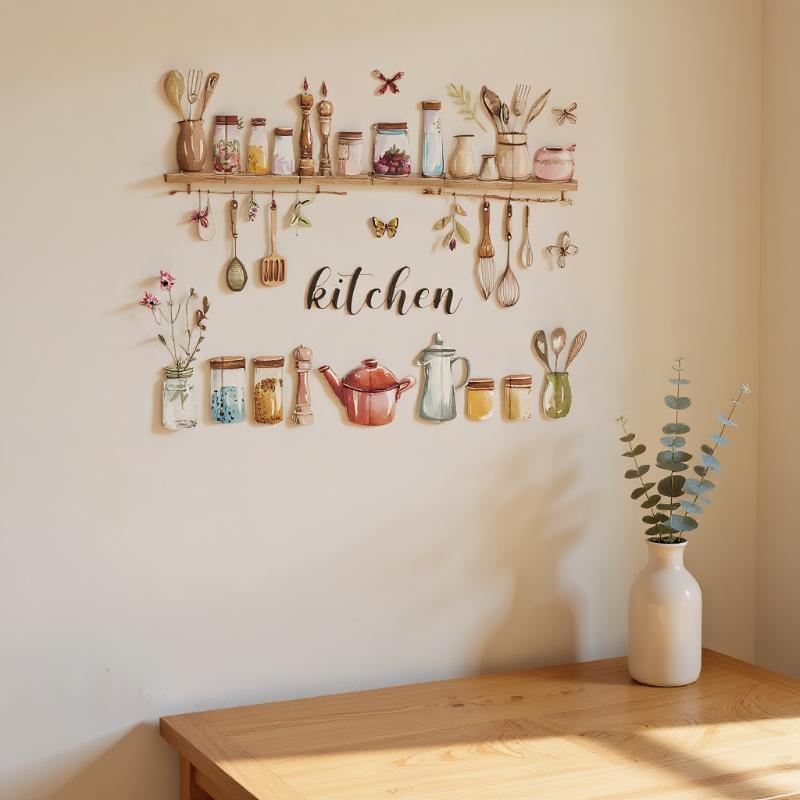 1Pc Painted Kitchenware Glass Jar Kitchen Dining Room Home Beautification Decoration Wall Sticker Pvc Material