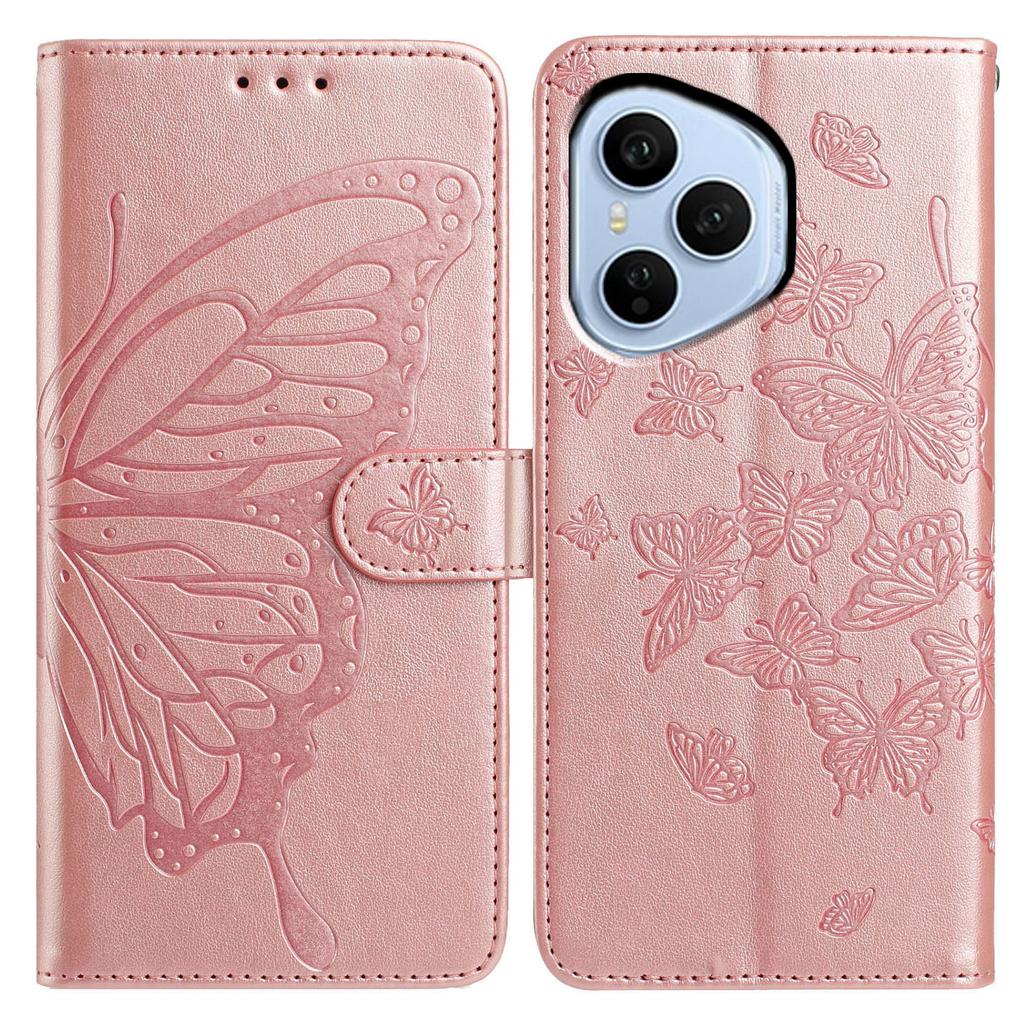 Für Honor 400 Pro 5G (Global) Hülle Schmetterling geprägt Brieftasche Ständer PU Leder Klapphandyhülle mit Riemen