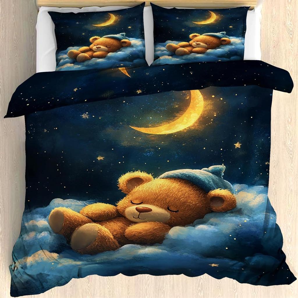 Cartoon Animal Bedding Set, Cute Teddy Bear Duvet Cover for Childrens Adults, Colorful Comfortable Full Size Duvet Cover Set