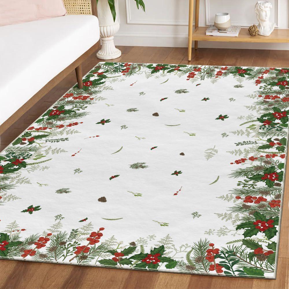 Christmas Carpet Christmas Tree Reindeer Floor Mat Living Room Sofa Decor Rug Bedroom Bedside Rug Washable Holiday Floor Mat