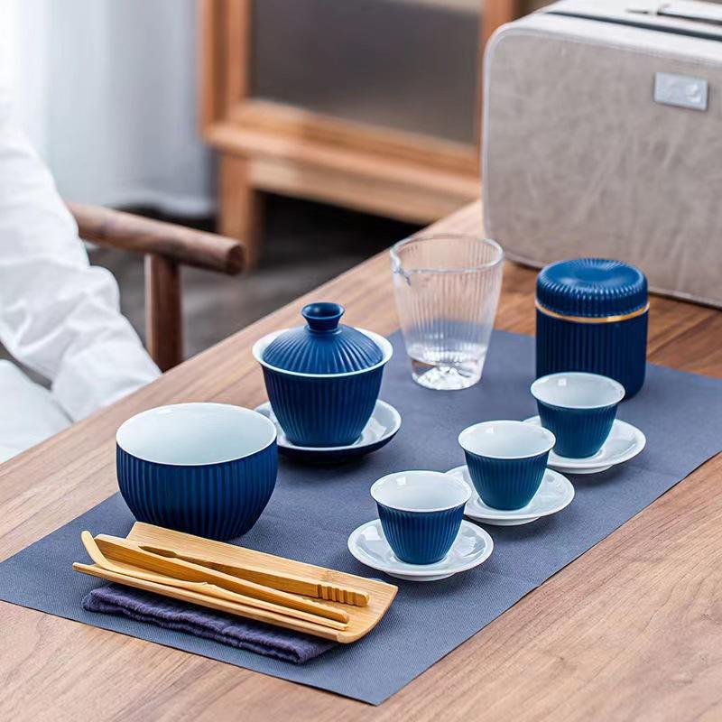 Ceramic tea set Home office tea art teaching Simple small fresh ceramic kung fu tea set Portable travel bag