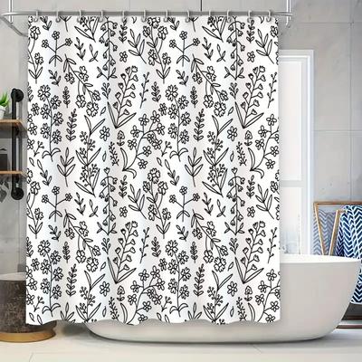 Vintage Style Black and White Floral Shower Curtain for Bathroom Decor Home Textiles