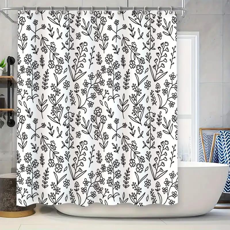 

Vintage Style Black And White Floral Shower Curtain For Bathroom Decor Home Textiles W60H190(CM)-1 Pcs