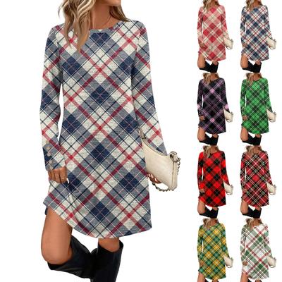 Women's Fashion Casual Dress With Pockets, Decorative Buttons,  Round Neck And Long Sleeves