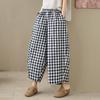 DIMANAF 2026 Summer New Plus Size Women Long Pants Vintage Printing Loose Casual Elastic Waist Lady Bottoms Black Plaid