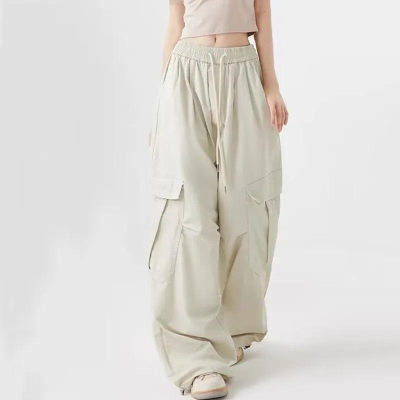 Unisex Black Cargo Pants: Loose Fit, Wide-Leg with Drawstring Design