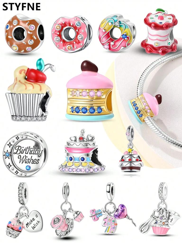 Birthday Cake Donuts Beads Charm Copper Plated Fit Charms Copperoriginal Bracelet For Jewelry Making Diy Charm