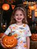Kids Halloween Girls T-Shirt Pink Leopard Print Ghost Pumpkin Spider Bat Graphic Tee Short Sleeve Casual Top for Halloween Party