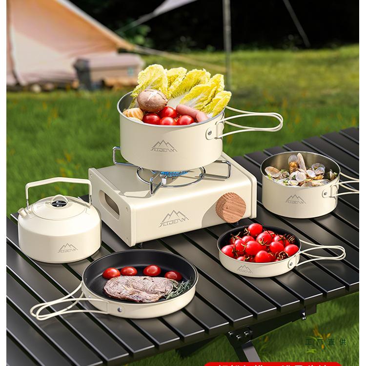 JETBeam 304 Stainless Steel Camping Cookware Set: Includes Outdoor Kettle and Pots for Camping and Picnicking.