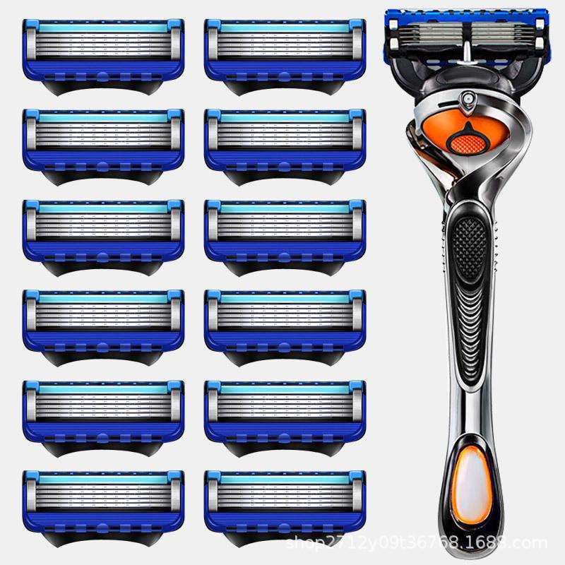 Мужской ручной станок для бритья Gillette с пятью лезвиями, ручкой в старинном стиле и держателем для бритвы-триммера для бороды 12 heads, 1 holder