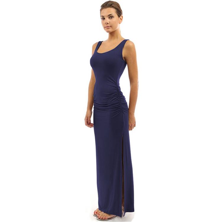 Summer Sleeveless Slim Fit Pleated Maxi Dress for Women