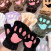 Fingerless Plush Bear Paw Gloves: Warm Velvet Cat Paw Design for Students