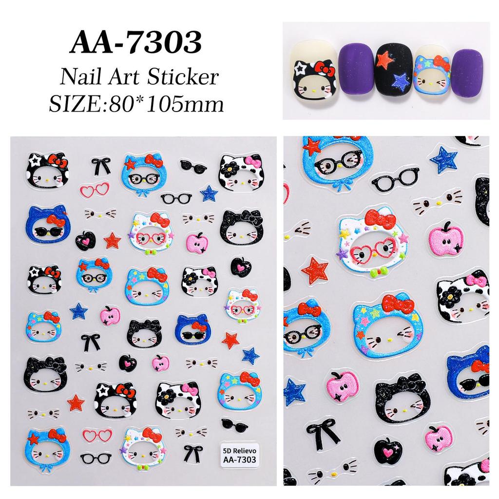 5D Embossed Original Cat Headband Nail Art Stickers - Cute DIY Ornaments, AA Style