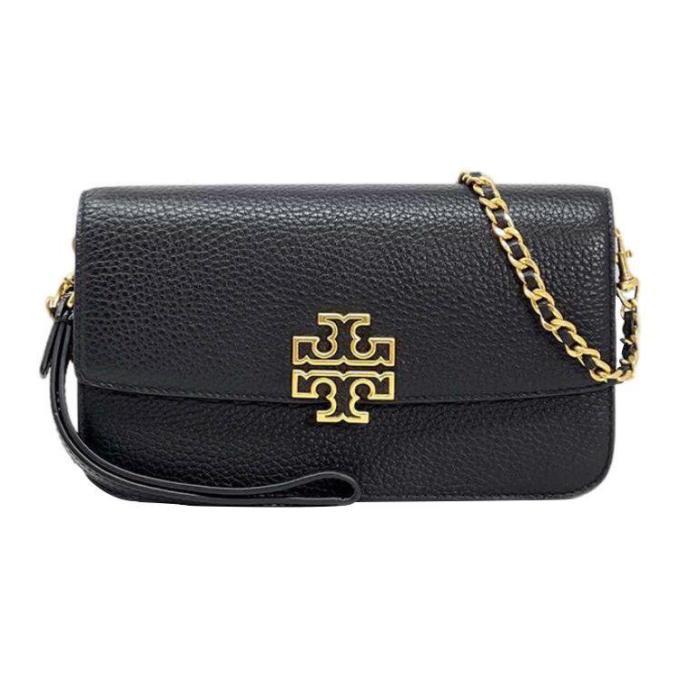 Tory Burch Britten Hollow Logo Chain Leather Shoulder Crossbody Bag Women bags Black Black-Gold 141012-001 Basic Set BagDust Bag 30990₽
