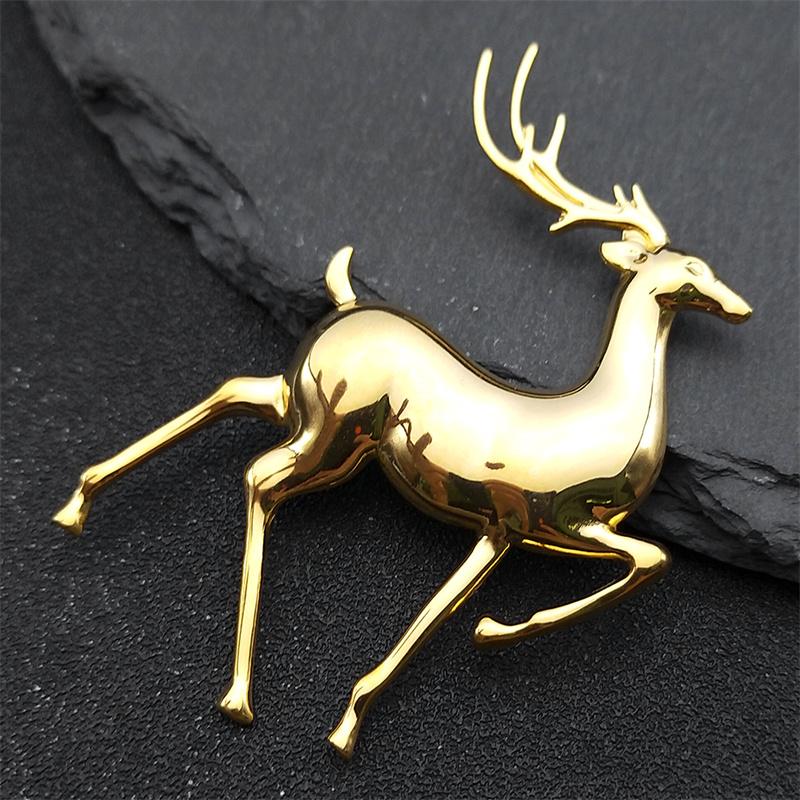 Fashion Elk Deer Brooch for Women's Clothing Accessories Stainless Steel Gold Color Men's Animal Pins Jewelry Christmas Gift