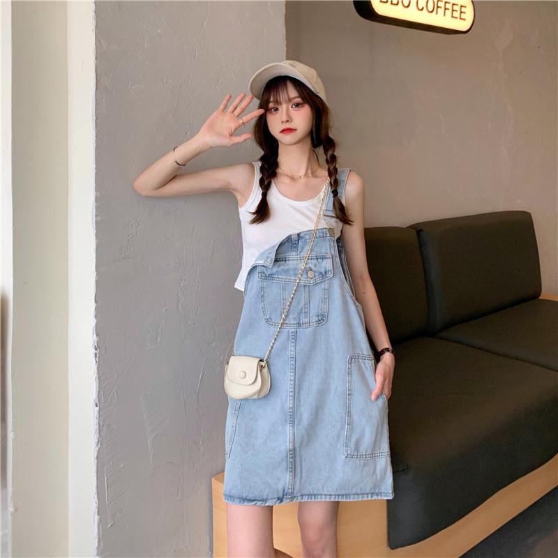Oversize Women Denim Suspender Strap Dresses Summer Sleeveless Loose Casual Short Dress Female Versatile Sundress