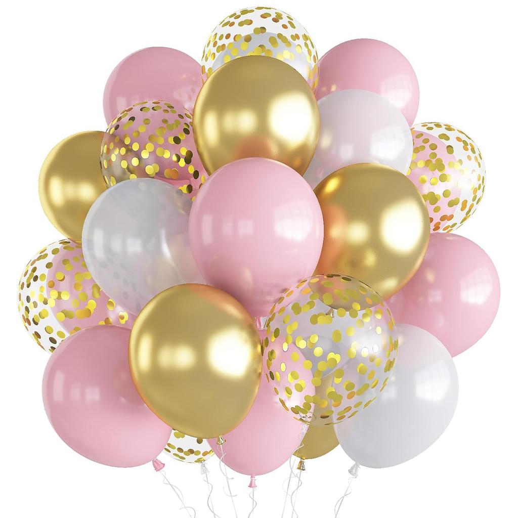 12inch 30pcs pink blue and gold balloon set with confetti,suitable for weddings,birthdays,themed parties,family gatherings