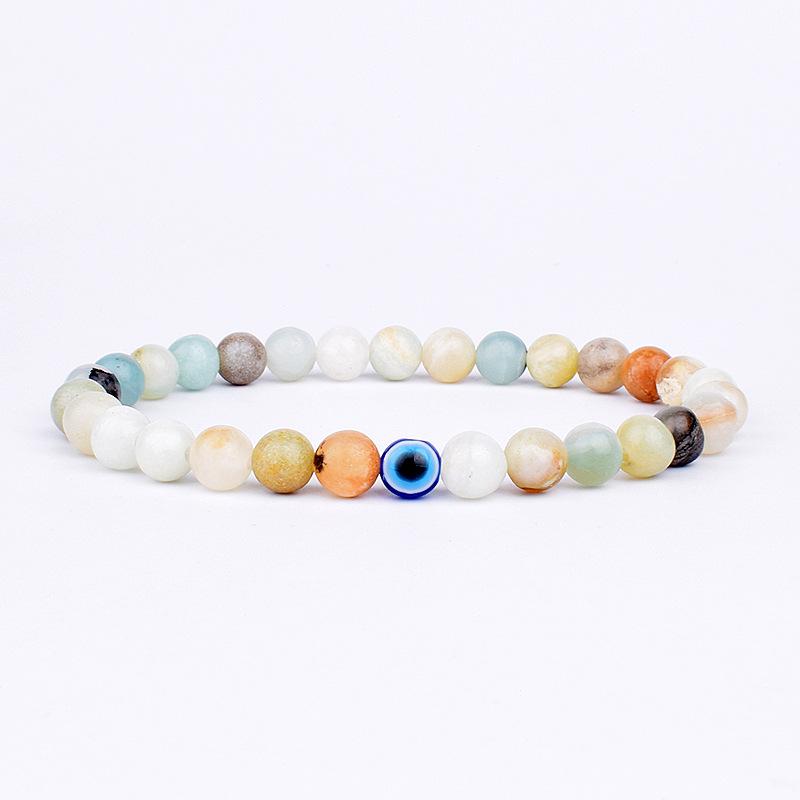 MKENEDN 6mm Natural Stone Beads Evil Eye Bracelet Reiki Hematite Elastic Bracelets For Men Women Hand Jewelry Pulseras Homme