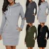Womens Hooded Mini Dress Casual Long Sleeve Sweatshirt Jumper Slim Fit With Pockets