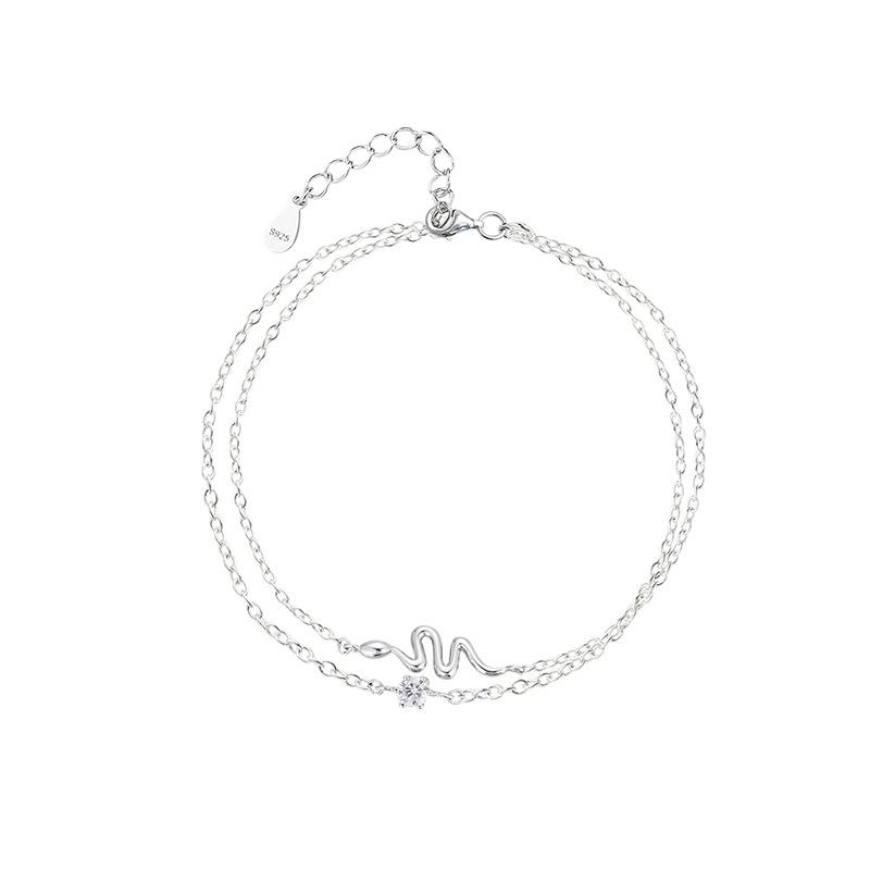 

Серебряный браслет из стерлингового серебра S925, уникальный и модный двухслойный женский браслет в форме змеи, нишевый браслет с одним бриллиантом в холодном стиле silver