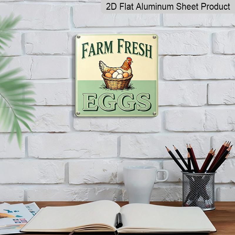 2D Flat - 1pc, Vintage Metal Aluminum Sign, Outdoor Plaque & Wall Decor, Fresh Farm Eggs Sign, Rustic Kitchen Decoration, Cottage Wall Art, Market