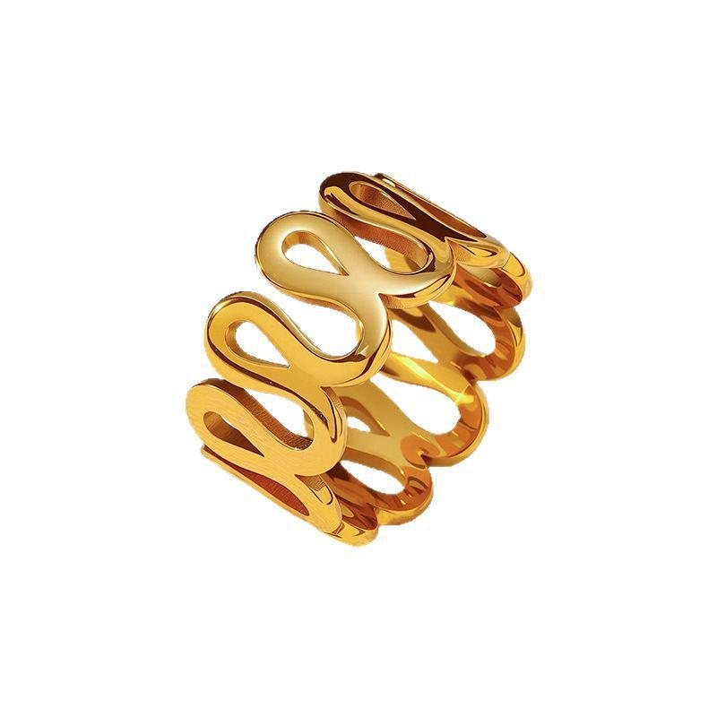 European and American cold punk ring simple 18K gold vacuum electroplating titanium casting steel ring spot