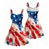 Women Plus Size Spaghetti Strap Off Shoulder Dress Tie Dye Mandala Patriotic Print Swing Dress