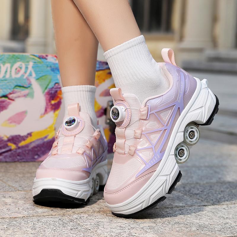 Mens Four-wheel Walking Shoes Women's Roller Skates Children's Skates Boys'/ Girls' Sports Shoes with Brake