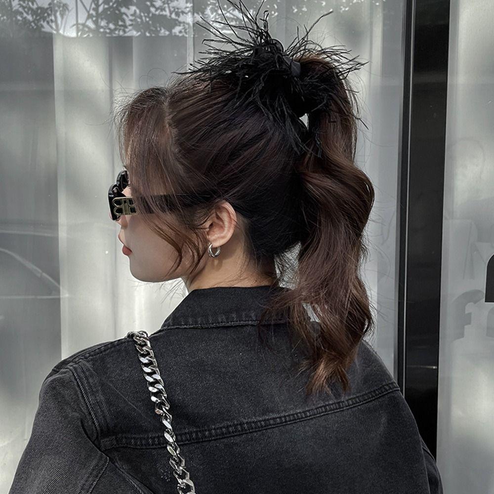 Intestine Hair Ring Korean Style Scrunchies Satin Hair Ring Feather Hair Rope Female Hair Ties