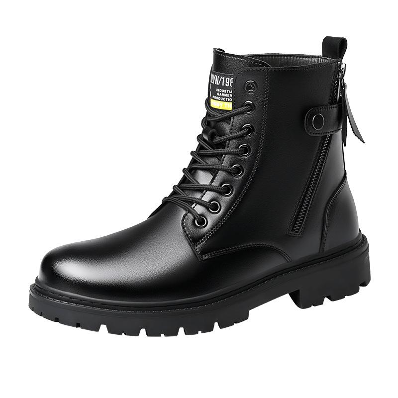 Men's shoes Martin boots Men's British style high-top locomotive boots Winter velvet knight mid-top leather boots 2025