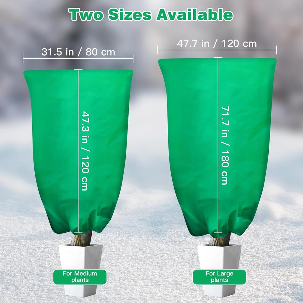 4 Pack Plant Covers Freeze Protection, 31.5" x 47.3" Large Frost Cloths Blankets with Zipper Drawstring, Shrub Jackets Tree Covers for Winter Outdoor