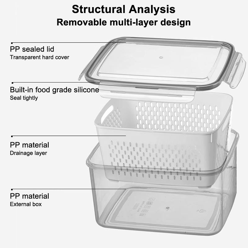 Refrigerator Storage Box Fridge Organizer Fresh Vegetable Fruit Boxes Drain Basket Storage Containers Pantry Kitchen Organizer