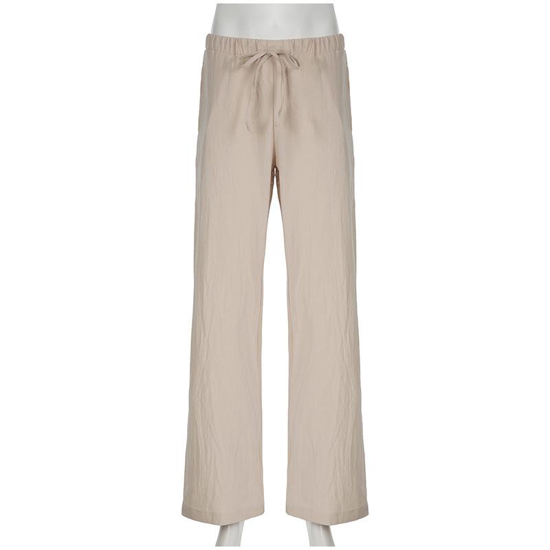 Casual Basic White Pants Women Baggy Low Waist Straight Trousers Solid Color Thin Linen Wide Leg Pantalones Ladies Spring Summer Trouser