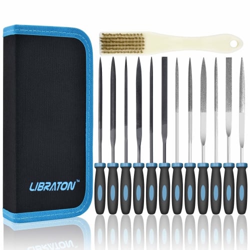LIBRATON 12-Piece File Set, Includes Diamond Files, Precision Iron Files, Woodworking Files, Knife Sharpening Files, Round Files, Triangular Files, Fl