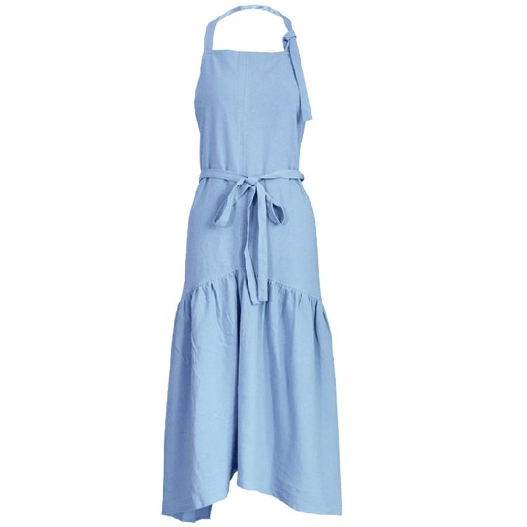 Хлопково-льняной фартук Платье-сарафан Кухонный фартук Фартук официантки Слуги Женский кухонный фартук для готовки Садоводства синий