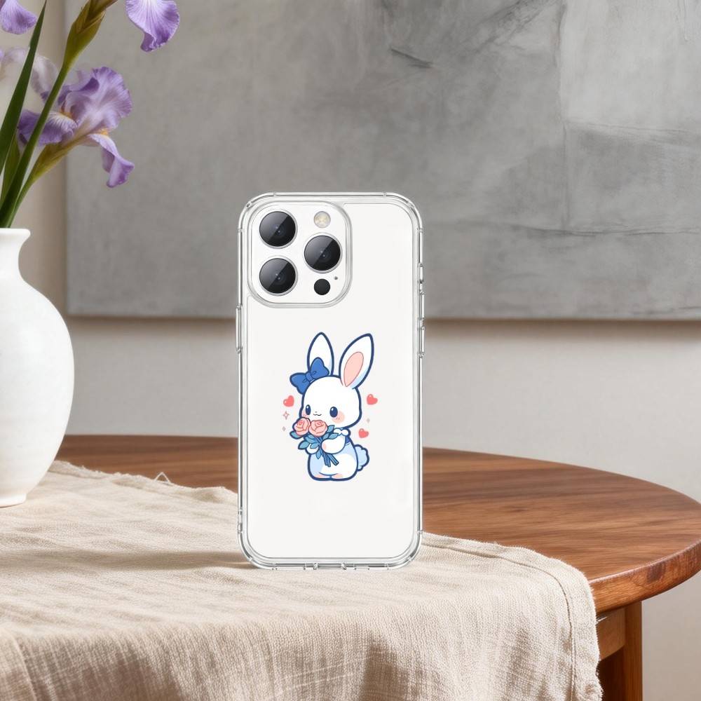 Cute Bunny Baby Rabbits Phone Case For iPhone 17 16 15 14 13 12 11 Mini Pro Max Plus Transparent Cover