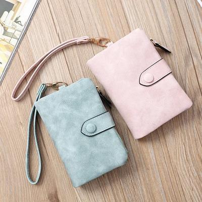 Portafogli da Donna in Pelle Nabuk Tasca Portamonete Chiusura a Scatto Porta Carte Portadenaro Borsa a Mano Lunga Casual da Donna Custodia per Telefono