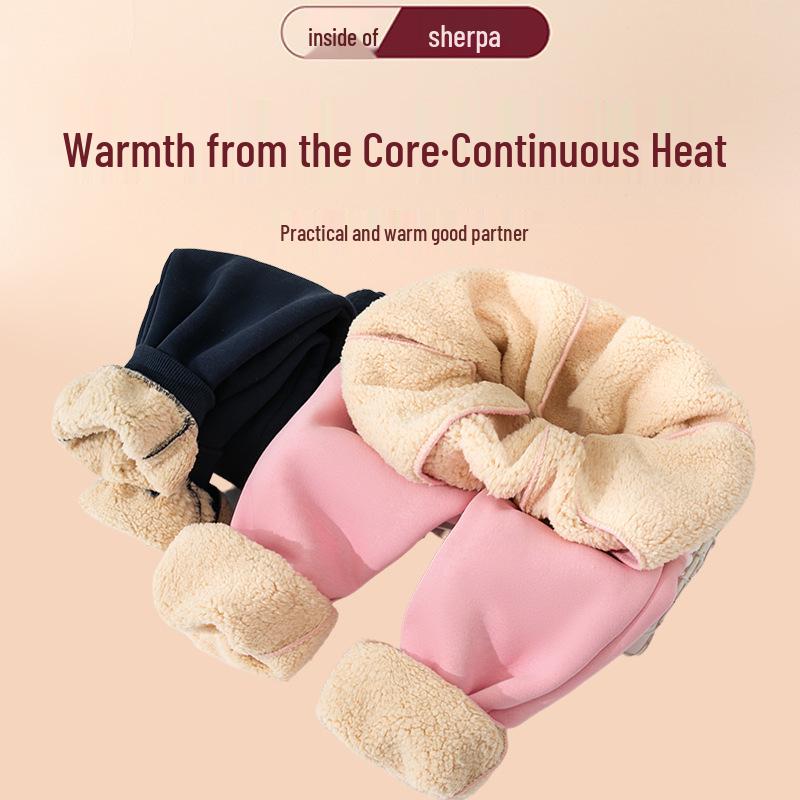Children's Mid-Waist Lambswool Cotton Pants - Autumn/Winter Fashion Trend Solid Color Warm Long Pants