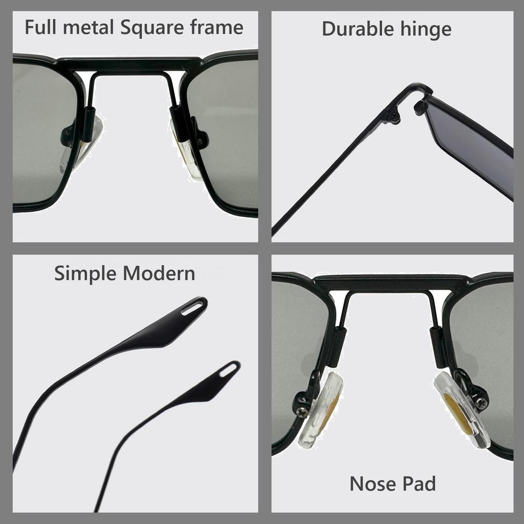 REONAS Square Metal Sunglasses with and UV Protection Perfect for and Fishing Polarized, Photochromic, Lenses, Celebrities, Driving, Golf, (Black)