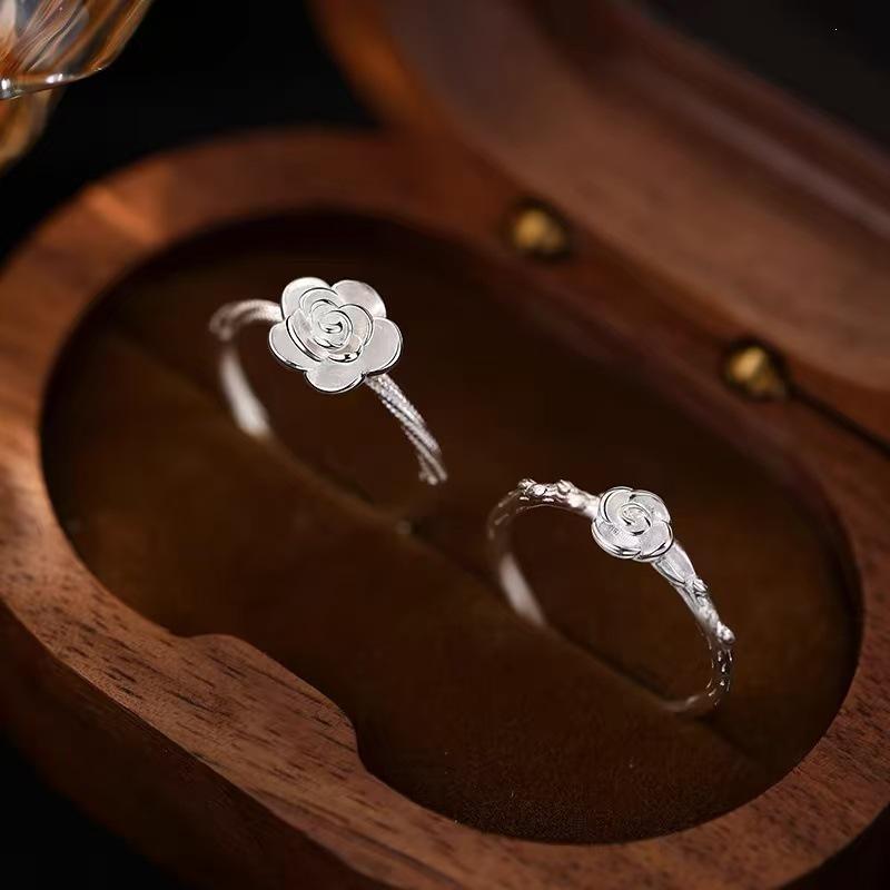 925 Sterling Silver Rose Open Ring - Women's Elegant, Luxury Index Finger Jewelry