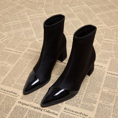 Stivaletti alla Moda da Donna Scarpe Basse Sexy Donna Eleganti con Tacchi Medi Punta Appuntita Stivaletti Neri Caldi Comodi Alta Qualità Pu