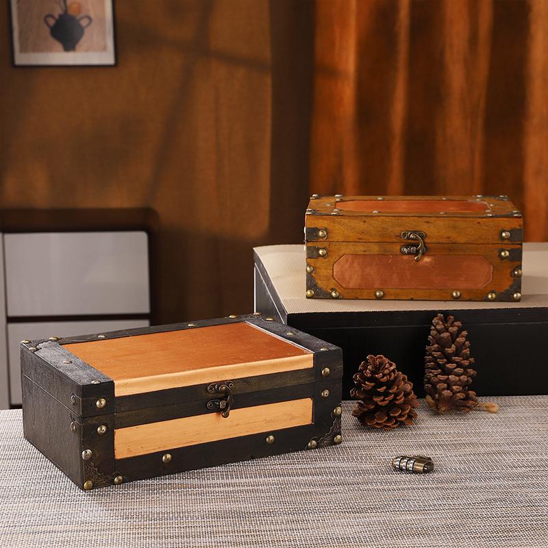 Wooden Treasure Chest Portable Vintage Distressed Storage Trunk Handbag For Jewelry Toys Storage Box Organizer Photo Props