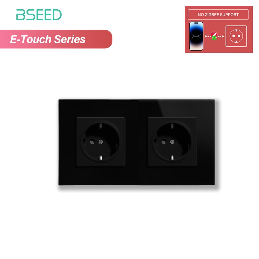 BSEED 1/2/3/4-fach Zigbee Touch-Schalter Glas mit EU-Steckdosen Intelligenter Wandlichtschalter Touchscreen Hintergrundbeleuchtung E-Serie