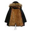 Womens Warm Padded Hooded Cotton Coat With Faux Fur Trim Loose Fit Winter Outerwear Long Sleeve