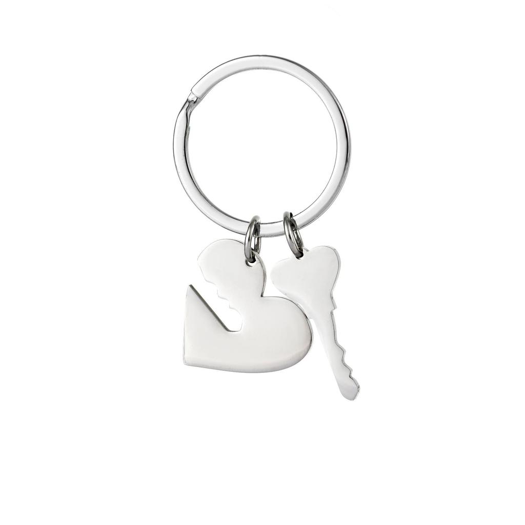 Couple Love Heart Stainless Steel Keychain Splicing Peach Heart Design Fashion Bag Pendant Practical Daily Gift