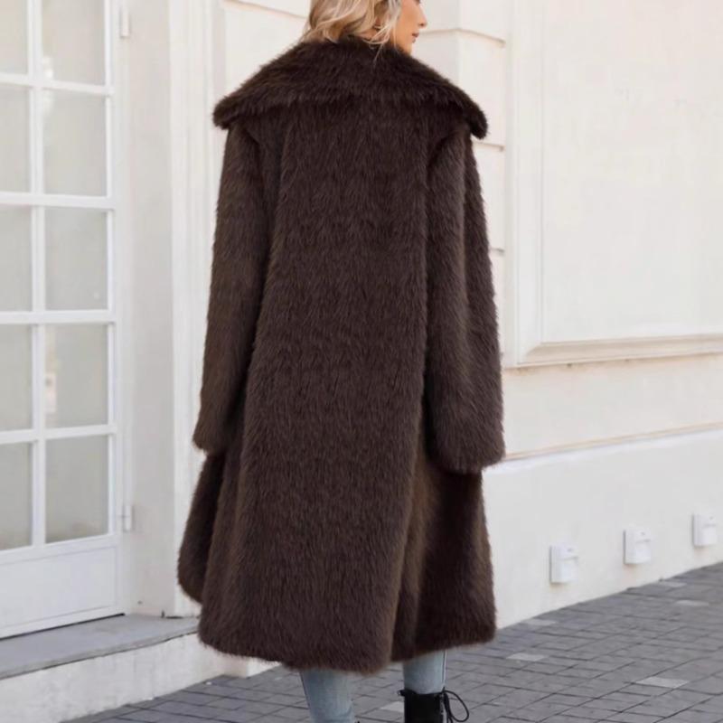 0 imitation fur coat top imitation fox hair long coat warm and cold trench coat