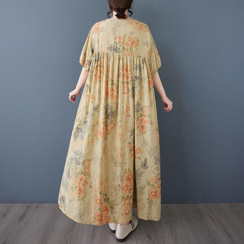 Kortermet Plus size bomull vintage floral nytt i kjoler for kvinner uformell løs lang sommerkjole