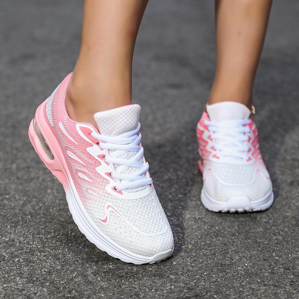 Running Women's Shoes Air Cushion Shock Absorption Running Shoes Summer Hollow Mesh Breathable Sports Lightweight Soft-soled Mot